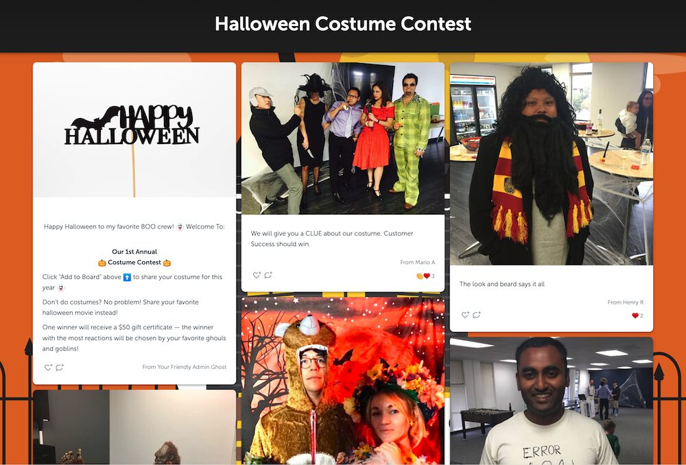 Halloween costume contest Kudoboard featuring some epic employee costumes